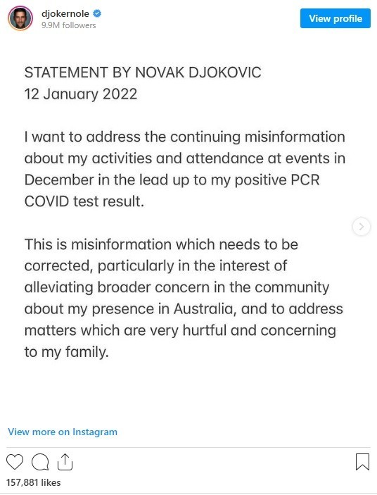 Νόβακ Τζόκοβιτς: Παραδέχθηκε ότι έσπασε καραντίνα ενώ βρέθηκε θετικός στον κορονοϊό