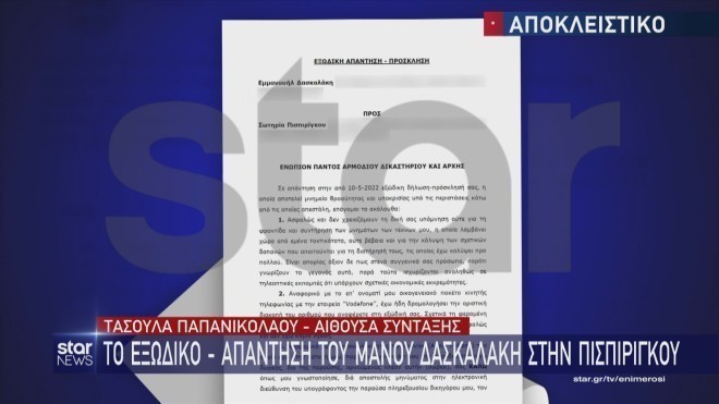 Μάνος Δασκαλάκης: Έστειλε εξώδικο-απάντηση στην Ρούλα Πισπιρίγκου - Ο γκρι φάκελος που της ζητά