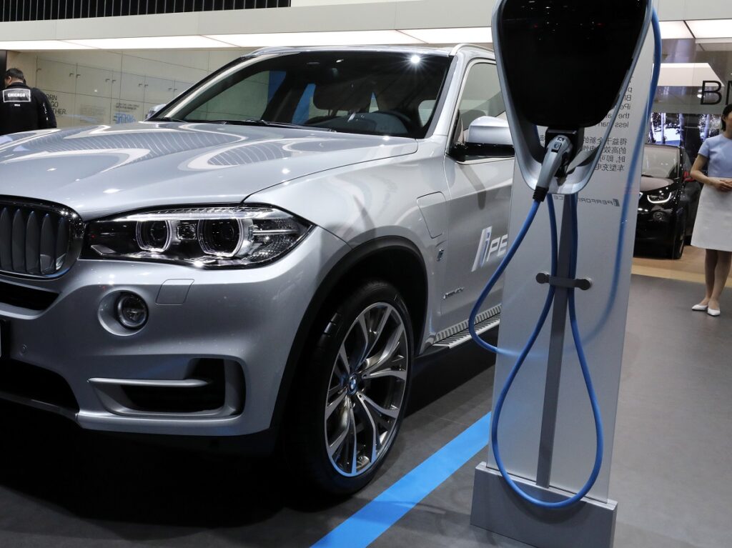 electric vehicle by bmw is displayed during the auto shanghai