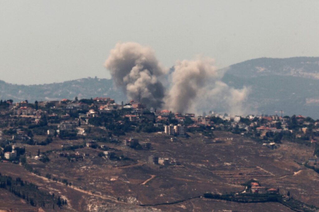 northern israel shows smoke billowing during israeli bombardment of southern lebanon